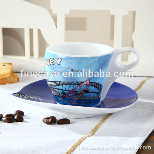 Napoli Gift Collection 230CC Hyper White Porcelain Blue Coffee Cup and Saucer of Sydney